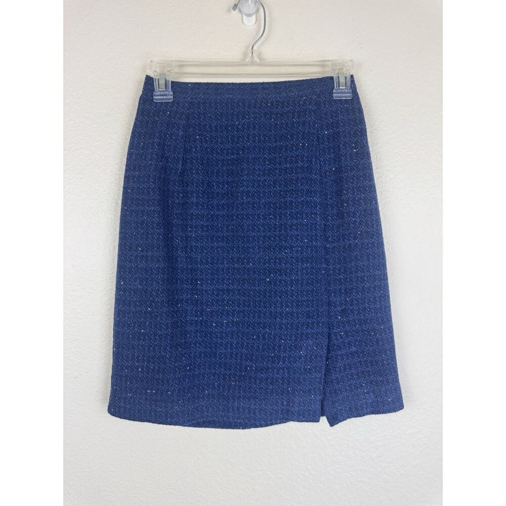 Vintage Norton McNaughton Preppy Tweed Mini Pencil Skirt Slit Blue Navy 4P
